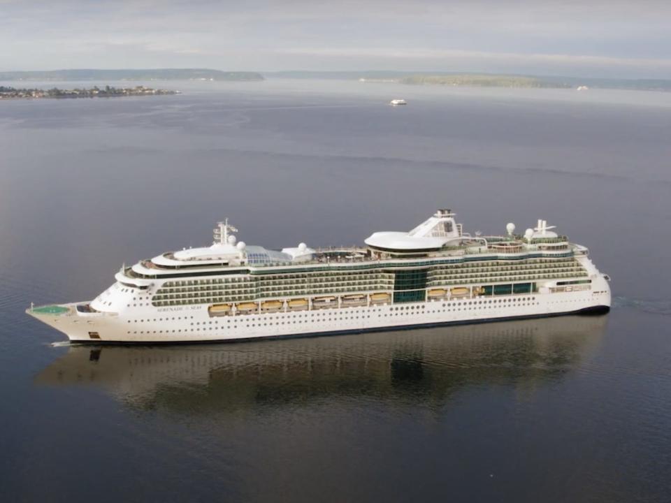 aerial images of the Serenade of the Seas out in the water