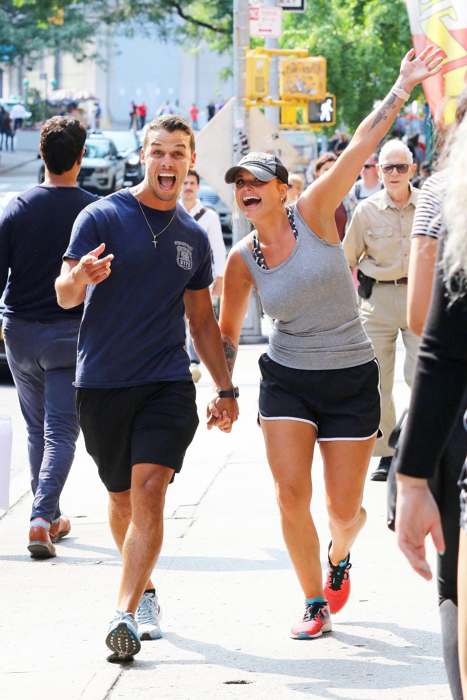 The couple got goofy for photographers while out in New York City on July 8.