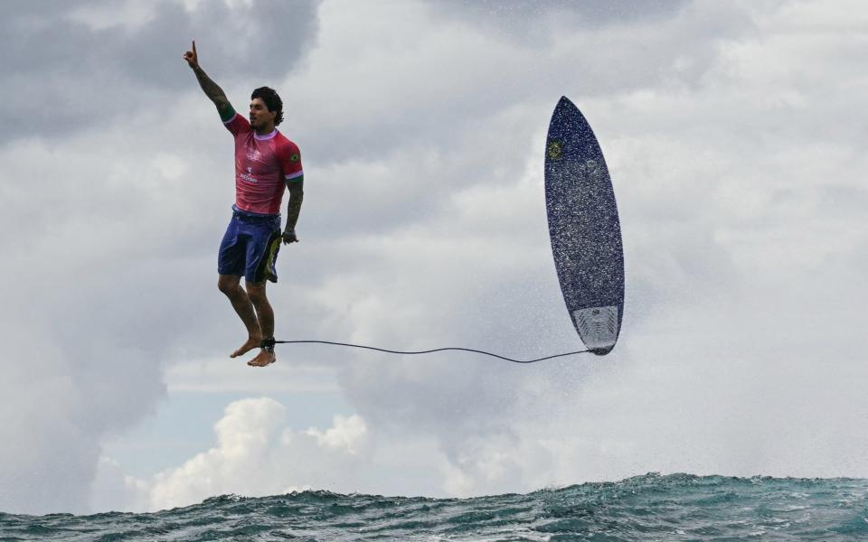 Brazil's Gabriel Medina surfing in Tahiti at the Paris Olympics