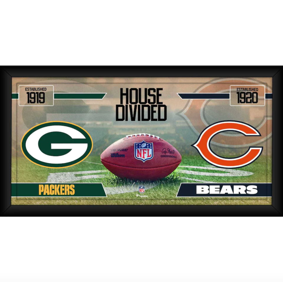 Packers vs. Bears Framed House Divided Football Collage