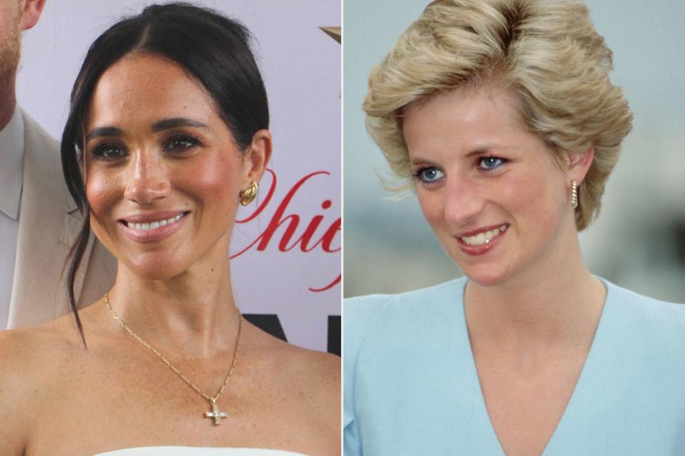 <p>Emmanuel Osodi/Anadolu via Getty; Tim Graham Photo Library via Getty</p> Meghan Markle wears Princess Diana