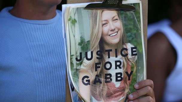 PHOTO: Supporters of 'Justice for Gabby' gathered at the entrance of Myakkahatchee Creek Environmental Park in North Port, Fla., on Oct. 20, 2021. (Thomas O'Neill/NurPhoto via Getty Images, FILE)