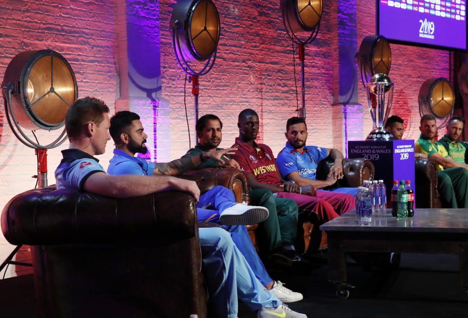 A general view, during the Captains' Press Conference, in London, Thursday, May 23, 2019. The Cricket World Cup starts on Thursday May 30. (Andrew Boyers/Pool Photo via AP)