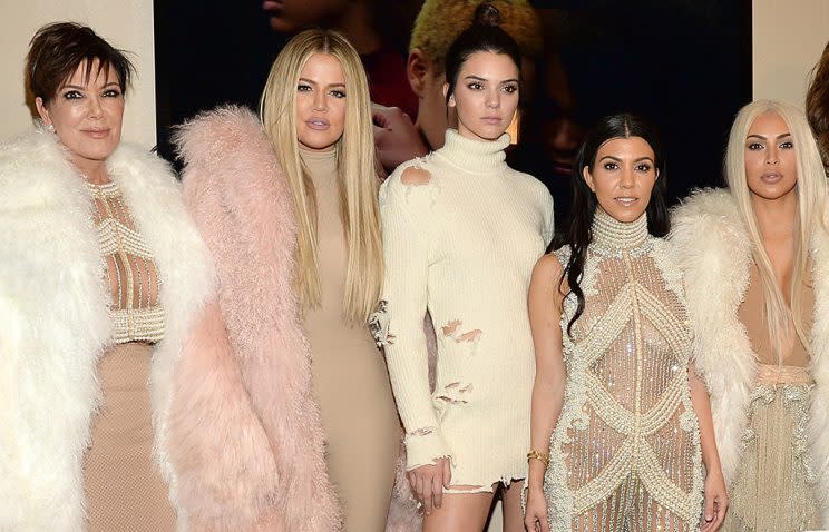 Khloe Kardashian, Kris Jenner, Kendall Jenner, Kourtney Kardashian, Kim Kardashian West, North West, Caitlyn Jenner and Kylie Jenner attend Kanye West Yeezy Season 3