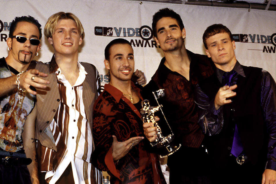 Backstreet Boys with their MTV video Music Award, 1998, photo by Robert Hepler