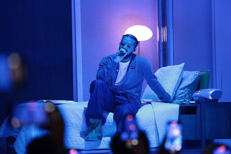 Drake performs on stage during Drake Live From The Apollo Theater For SiriusXM and Sound 42 at The Apollo Theater on January 22, 2023 in New York City.