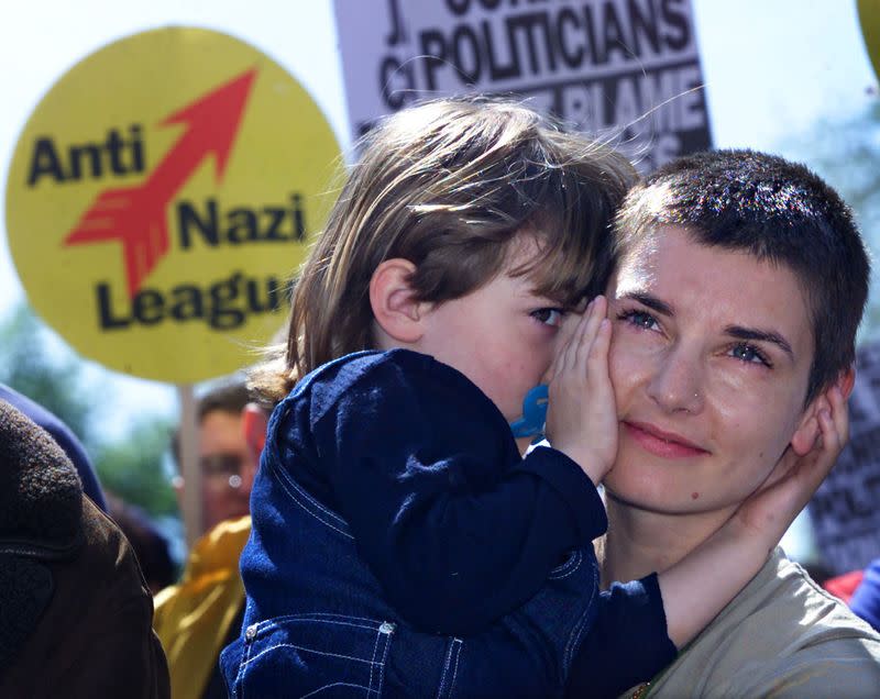 SINGER SINEAD O'CONNOR TAKES PART IN ANTI-RACIST PROTEST IN DUBLIN.