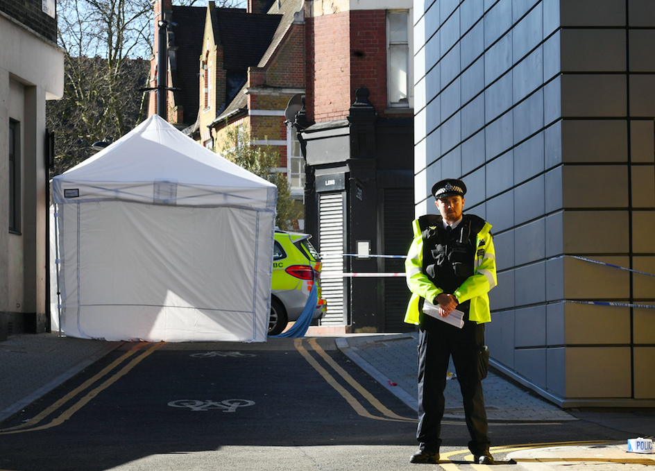 <em>Police cordoned off the scene of the stabbing in Link Street, Hackney (PA)</em>