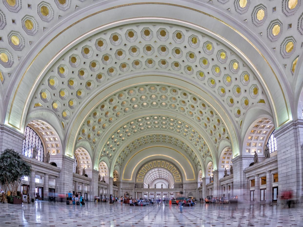 Washington, Usa-June 24, 2016: Washington union station internal view. Train station renewed is one of the most traffic train station in Maryland