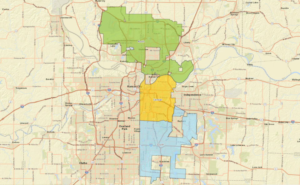 A map of Kansas City's leaf collection regions.  Your waste day and leaf collection region determine when you receive your new waste cart from the city.  Screenshot from KCMO.gov.  April 17, 2024.