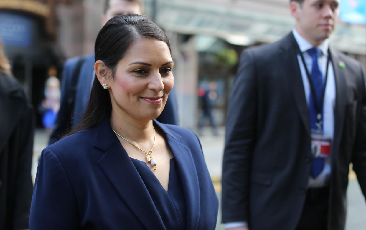 Home Secretary Priti Patel leaving The Midland hotel during the second day of the Conservative Party Conference being held at the Manchester Convention Centre. Picture dated: Monday September 30, 2019. Photo credit should read: Isabel Infantes / EMPICS Entertainment.