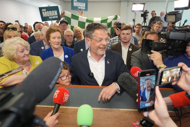 John Moran speaking to the media after he was elected