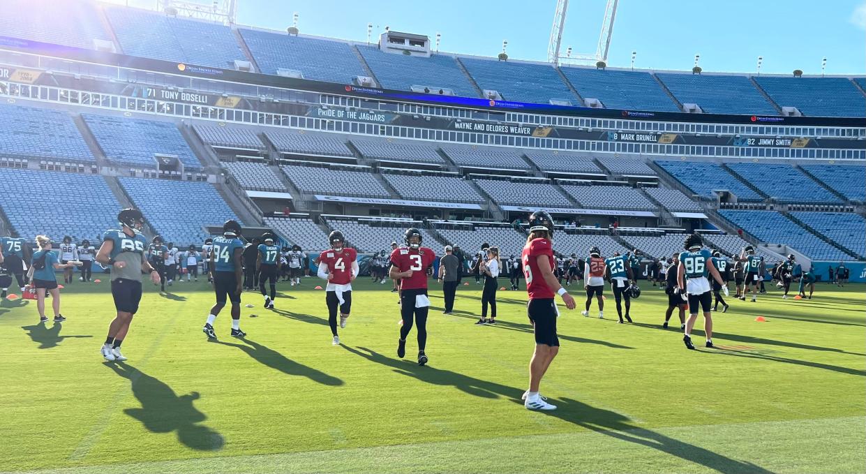 Jaguars hold a training camp practice at TIAA Bank Field.