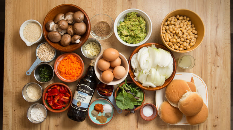 veggie burger ingredients on table