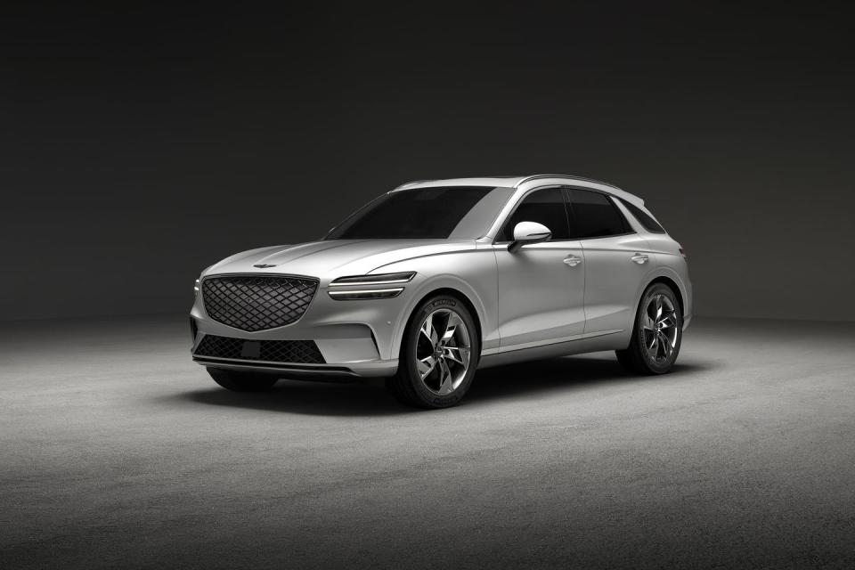 <p>The EV version of Genesis' compact GV70 crossover looks nearly identical to the gas-powered version, save for its closed-off grille, <a href="https://www.caranddriver.com/shopping-advice/a39917614/best-home-ev-chargers-tested/" rel="nofollow noopener" target="_blank" data-ylk="slk:electric charging port;elm:context_link;itc:0" class="link ">electric charging port</a>, and lack of exhaust pipes. But underneath is a completely different powertrain that features electric motors in front and rear that produce a total of 483 horsepower. The company plans to start selling it in the U.S. soon, likely sometime in 2022, but pricing is not yet available. –<em>Joey Capparella</em></p>