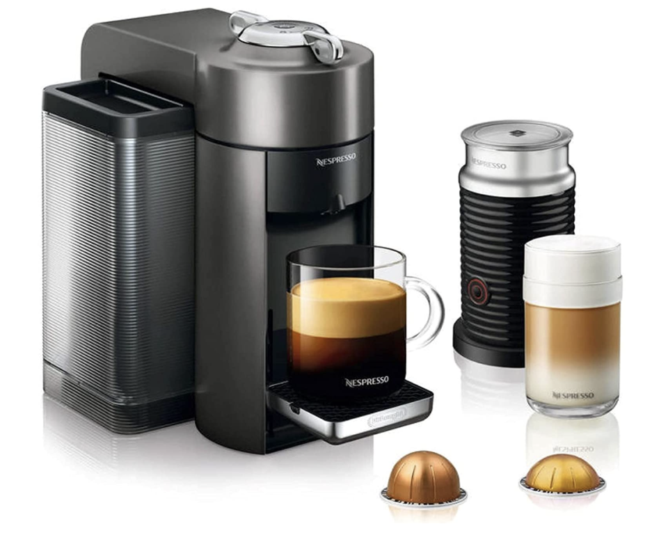 Nespresso Vertuo Coffee and Espresso Machine by De'Longhi with Aeroccino Milk Frother (Photo via Amazon)