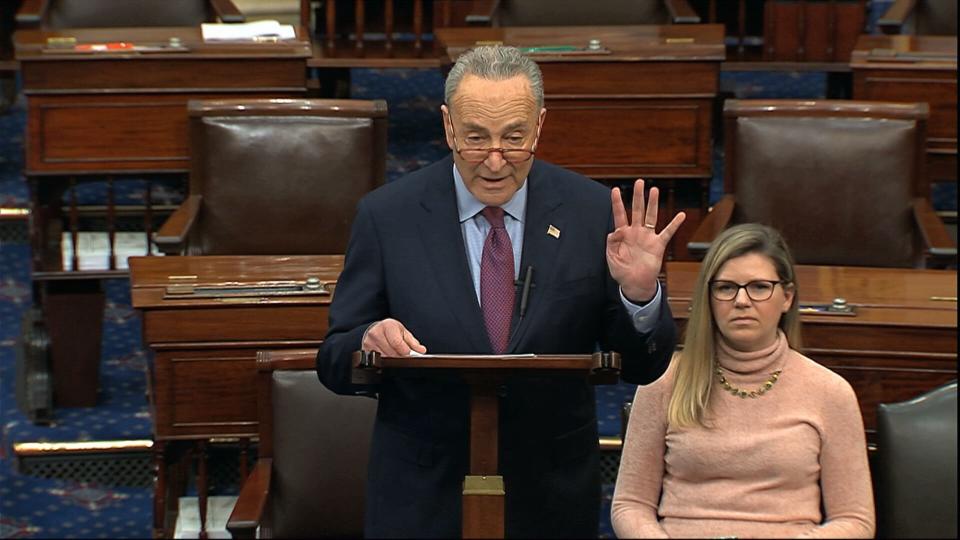 Senate Minority Chuck Schumer of N.Y., speaks on the Senate floor, Thursday, Dec. 19, 2019 at the Capitol in Washington. (Photo: Senate TV via AP)