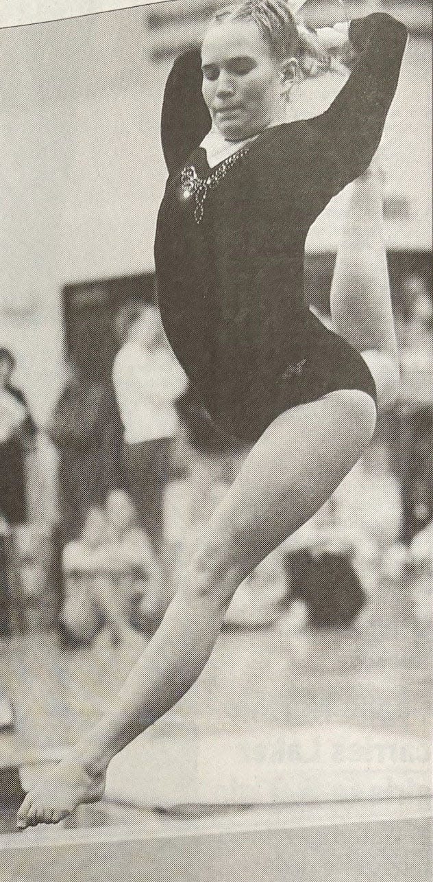 Clark's Katie Boehnke competes in the floor exercise during the Watertown Invitational gymnastics meet on Saturday, Jan. 24, 2004 in the Watertown Civic Arena.