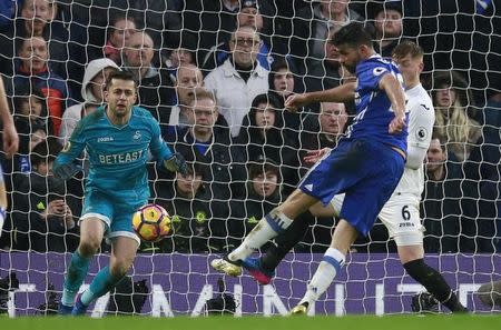 Britain Football Soccer - Chelsea v Swansea City - Premier League - Stamford Bridge - 25/2/17 Chelsea's Diego Costa scores their third goal Reuters / Peter Nicholls