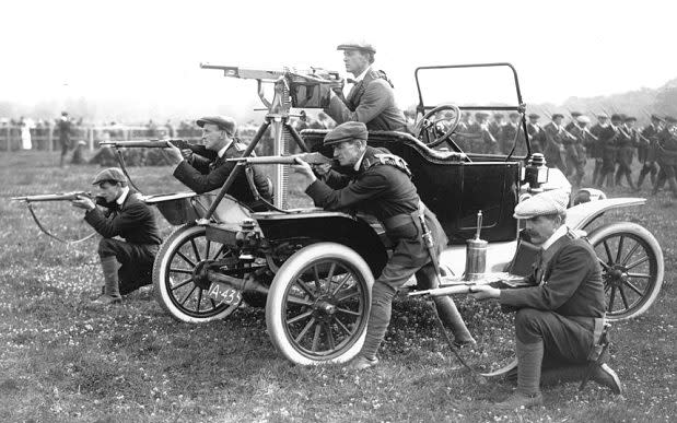 Ulster volunteers from the Ulster Unionist paramilitary force take part in training back in 1914 - Credit: Getty Images