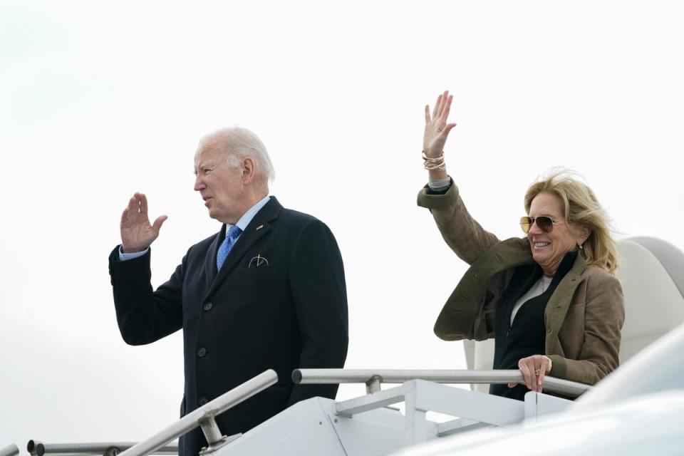 President Joe Biden and First Lady Jill Biden board Air Force One on Sunday (Copyright 2023 The Associated Press. All rights reserved.)