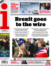 <p>The i declares that Brexit has gone to the wire, highlighting just how little time there is for a deal that makes everyone happy to be secured. (Twitter) </p>