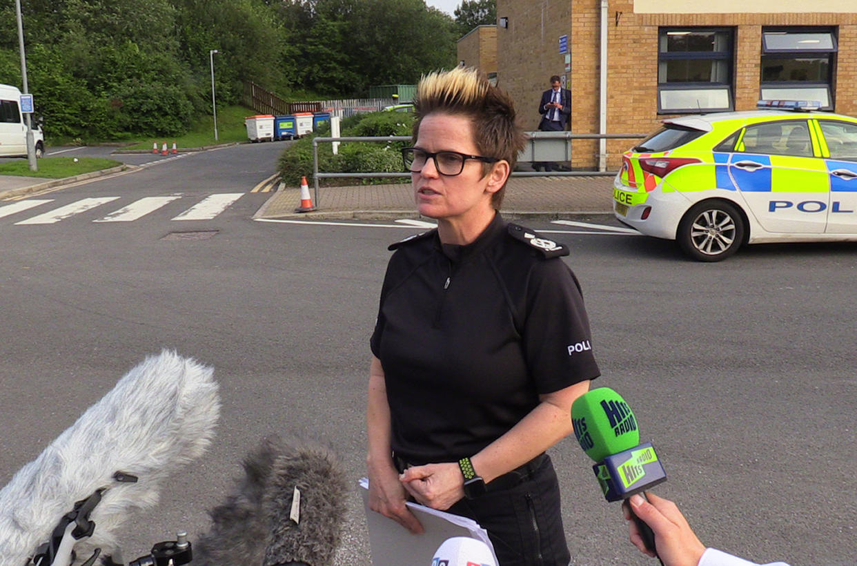 Derbyshire Deputy Chief Constable Rachel Swann speaking after a residents' meeting at Chapel-en-le-Frith high school. Swann told residents that people refusing to leave the Derbyshire town of Whaley Bridge, where it is feared a damaged dam could burst, have been warned they are are putting their own lives and those of the emergency services at risk.