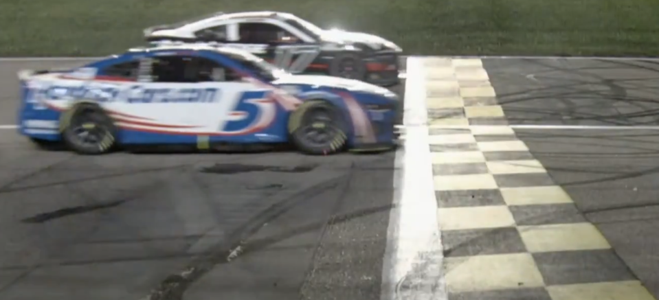 Kyle Larson beat Chris Buescher by this much at Kansas on Sunday. (via NASCAR on Fox)