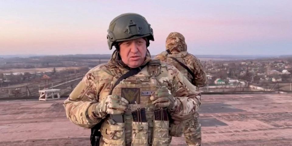 Yevgeny Prigozhin, the founder of Russia's Wagner mercenary force, speaks in Paraskoviivka, Ukraine in this still image from an undated video released on March 3, 2023.