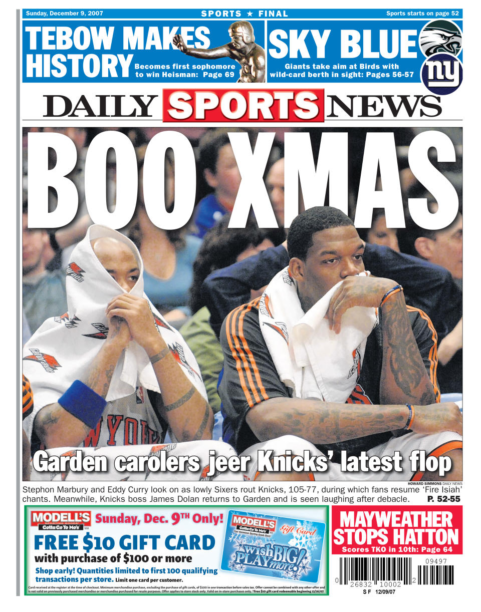 Some things never change. The Knicks have exactly one playoff series victory since the New York Daily News ran this headline on Christmas 2007. (NY Daily News via Getty Images)