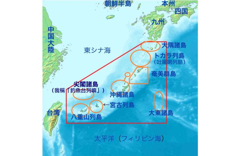 日本南西諸島位置圖（紅框範圍內）。（Kugel@Wikipedia／CC BY-SA 3.0）