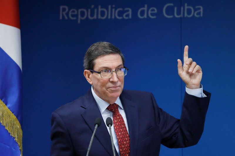 Cuba's Foreign Minister Bruno Rodriguez speaks in Havana