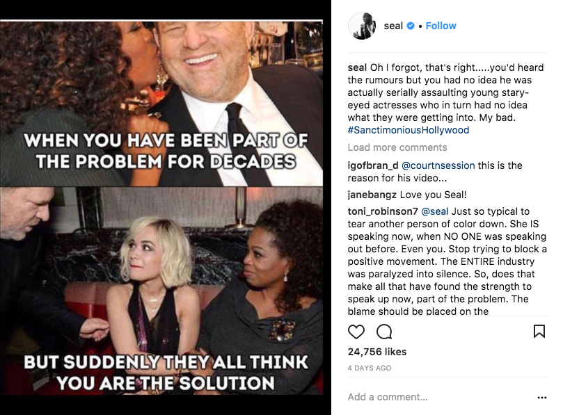 Seal slammed the industry for putting up with sexual assault. Source: Instagram/Seal