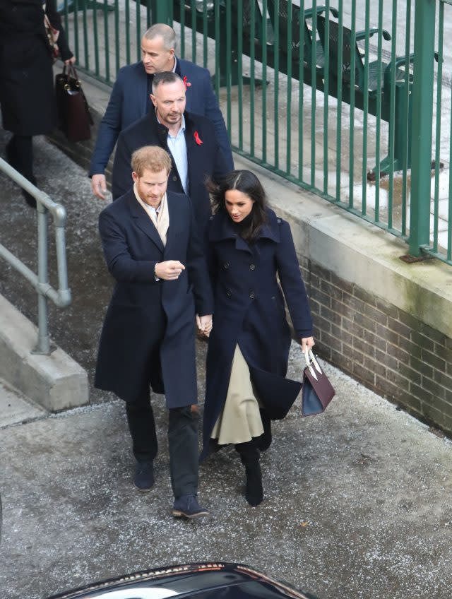 Ms Markle arrived at Nottingham station carrying a handbag (Steve Parsons/PA)