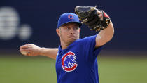 Chicago Cubs starting pitcher Adrian Sampson delivers during the second inning of the team's baseball game against the Pittsburgh Pirates in Pittsburgh, Sunday, Sept. 25, 2022. (AP Photo/Gene J. Puskar)