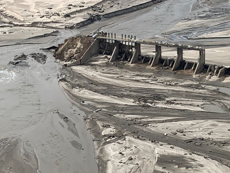 An aerial view of Spencer Dam after a storm triggered historic flooding, near Bristow, Nebraska, U.S. March 16, 2019. Office of Governor Pete Ricketts/Handout via REUTERS
