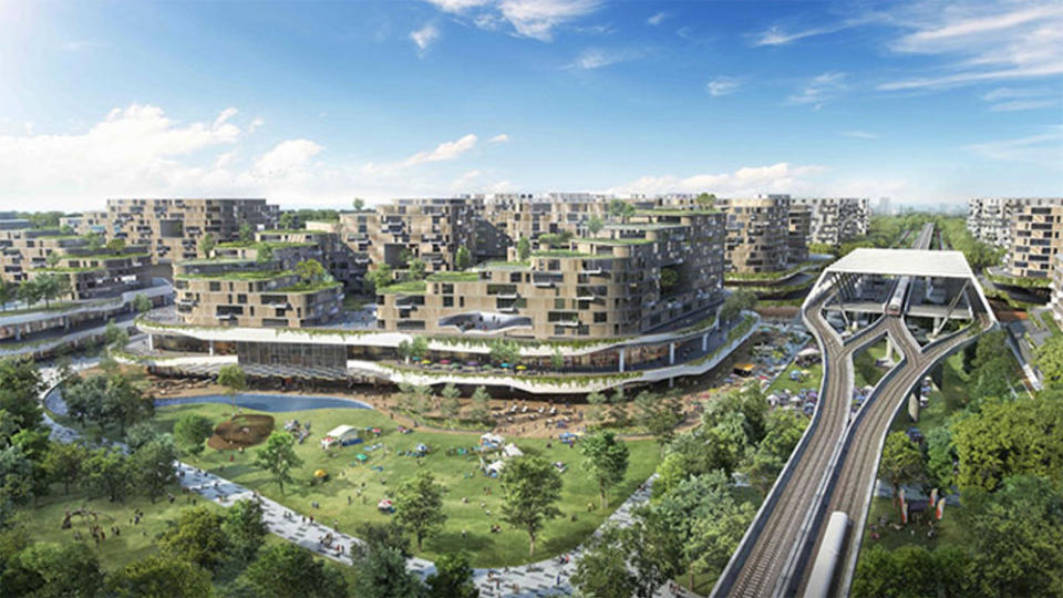 A rendering of Singapore's upcoming "smart" city, Tengah