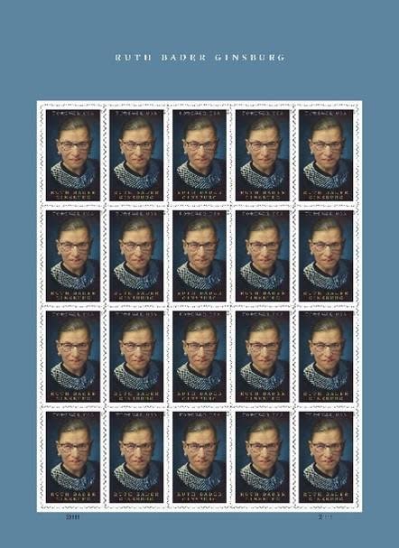 The Forever stamp featuring the late Supreme Court Justice Ruth Bader Ginsburg is an oil painting of a photograph taken of the Brooklyn native by Philip Bermingham. Image courtesy of U.S. Postal Service