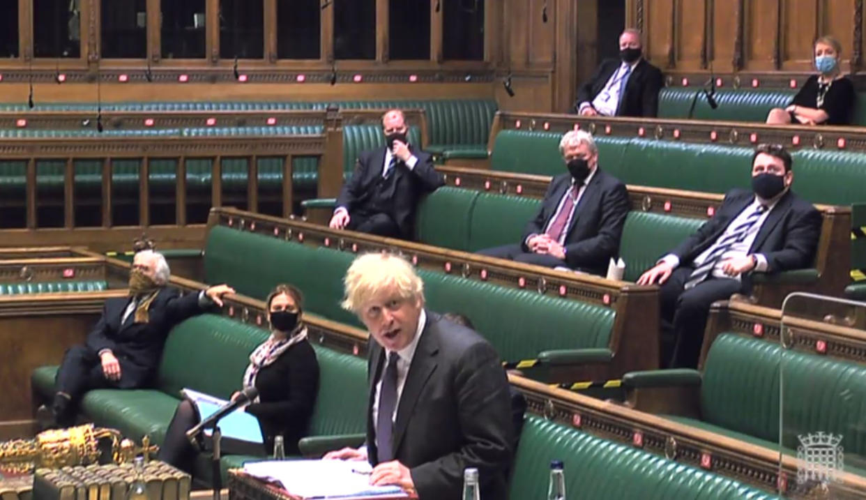 Prime Minister Boris Johnson speaks during Prime Minister's Questions in the House of Commons, London. Picture date: Wednesday January 20, 2021.