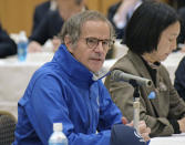 International Atomic Energy Agency Director-General Rafael Grossi attends a meeting with local officials and representatives from fishing and business groups in Iwaki, northeast of Tokyo, Wednesday, March 13, 2024. The head of the U.N. atomic agency on Wednesday told local Japanese representatives at the meeting in the Fukushima city that the ongoing discharge of treated radioactive wastewater at the ruined nuclear power plant has met safety standards and that any restrictions on products from the region are “not scientific.” (Masahide Endo/Kyodo News via AP)