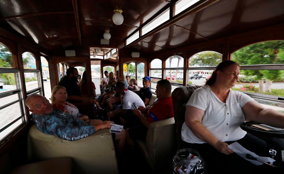 Trolley driver Becca Snow takes passengers to multiple downtown Cape Coral establishments during June's South Cape Red, White & Brew downtown trolley.