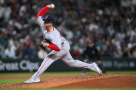Boston Red Sox relief pitcher Josh Winckowski throws to a Seattle Mariners batter during the seventh inning of a baseball game Friday, March 29, 2024, in Seattle. (AP Photo/Lindsey Wasson)