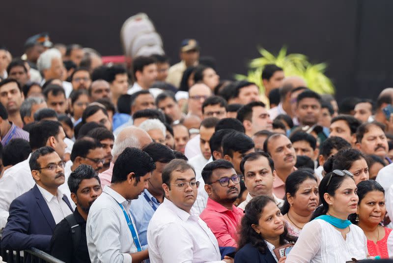 People pay their respects to the former chairman of Tata Group Ratan Tata, in Mumbai