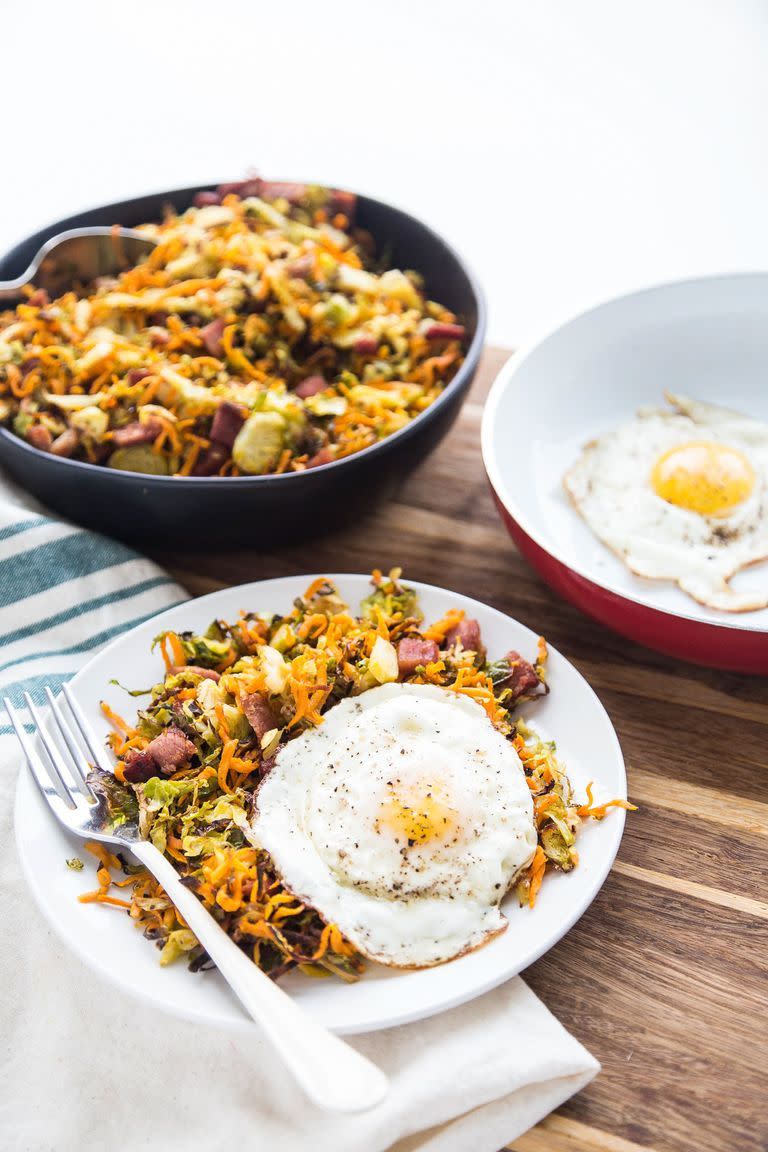 Roasted Ham & Shredded Brussels Sprouts Hash