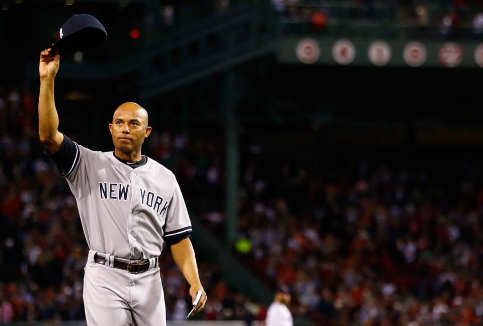 <div class="inline-image__caption"><p>Mariano Rivera tips his hat to the crowd after being honored prior to the game against the Boston Red Sox on September 15, 2013 at Fenway Park in Boston, Massachusetts.</p></div> <div class="inline-image__credit">Jared Wickerham/Getty</div>