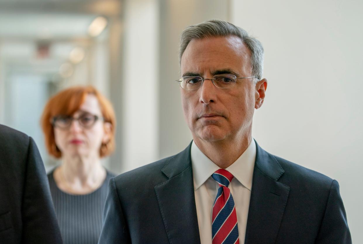 Pat Cipollone, the former White House counsel under President Donald Trump, walks to an interview room on July 8.