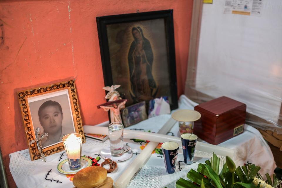 View of the urn with ashes of Mexican stretcher-bearer Hugo Lopez Camacho, who died following a COVID-19 infection, during his funeral, in Mexico City, late on May 18, 2020. (Photo by PEDRO PARDO / AFP) (Photo by PEDRO PARDO/AFP via Getty Images)