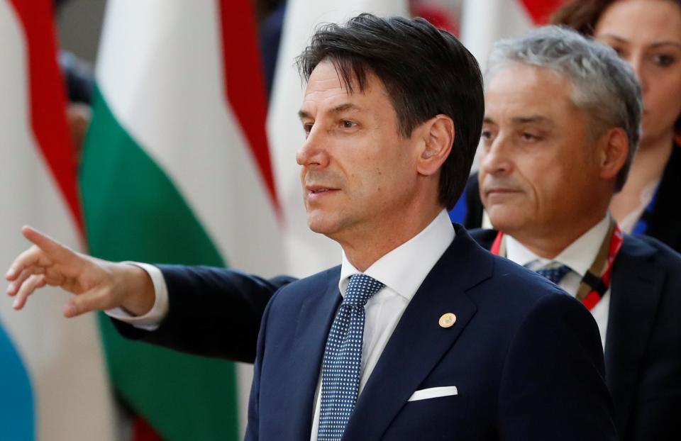 Italian prime minister Giuseppe Conte arrives at the European Council summit in Brussels (Reuters)