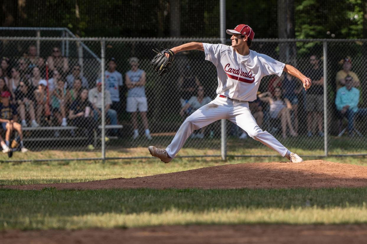 PL #10 Tyler Benway pitches the ball. Pompton Lakes hosts Pequannock in the NJSIAA North 1, Group 1 baseball tournament on Friday, June 2, 2023. 