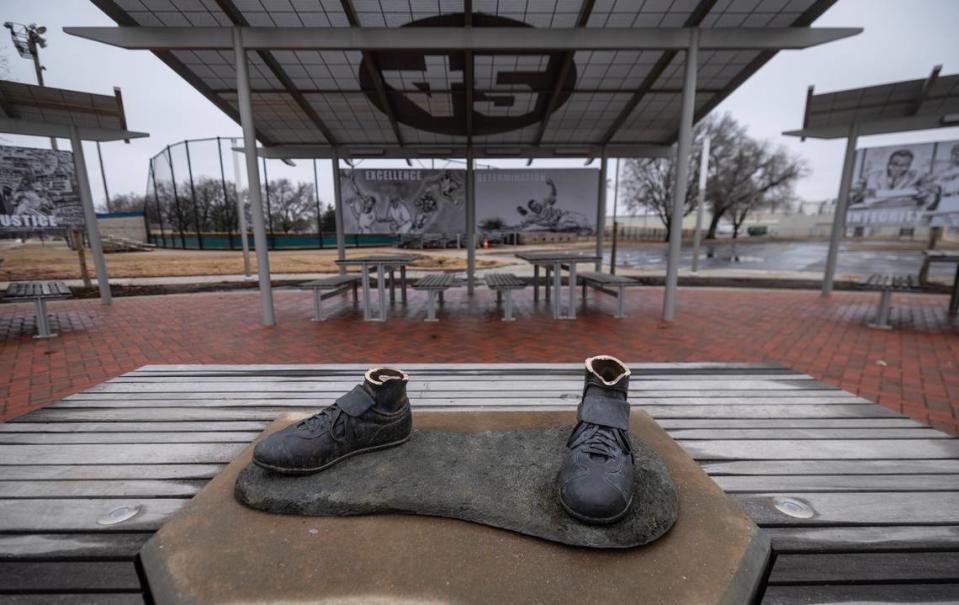 A statue of legendary baseball pioneer Jackie Robinson was stolen from the League 42 field at McAdams Park on Jan. 25. It was later found burned and beyond saving at Garvey Park.